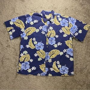 Cooke Street Hawaiian Floral Shirt Mens 2XL Monstera Hibiscus Short Sleeve Navy